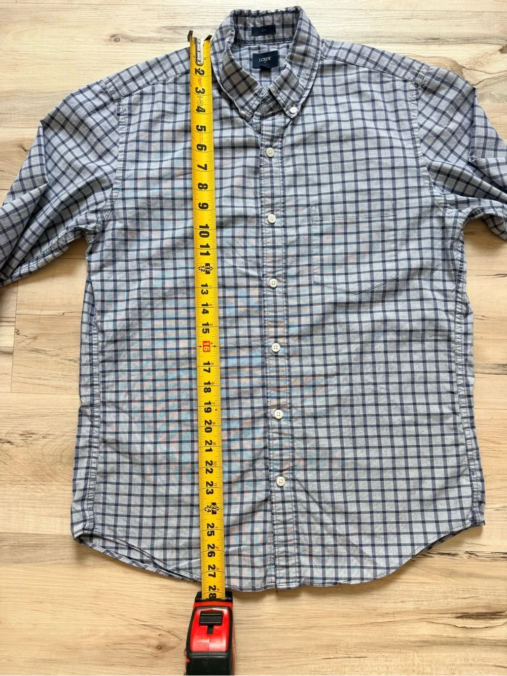 J. Crew Men's Light Blue and Navy Windowpane Button-Down Shirt
